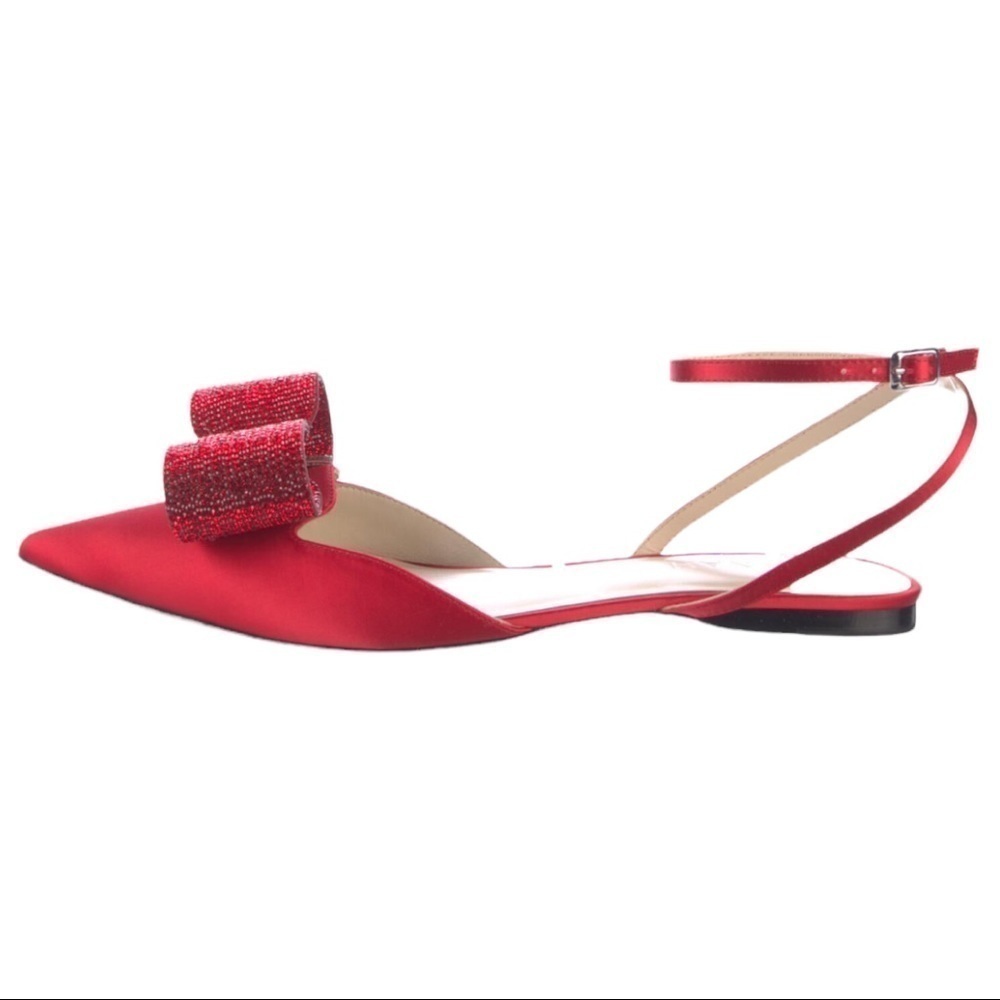 Amina Abdul Jillil | NWB Satin and Crystal Bow Tuxedo Flat in Red - Size IT 41